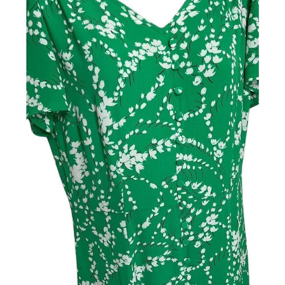 TALBOTS Floral Print Fit & Flare Crepe Dress Size 2 Green and White Sleeves New - Picture 5 of 11
